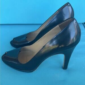 Faconnable Women's Black Patent Leather Peep Open Toe All Leather Italy Size 8 N